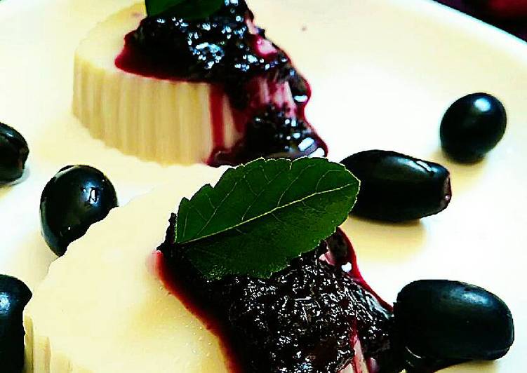 Recipe of Perfect White chocolate panna Cotta with blueberry sauce