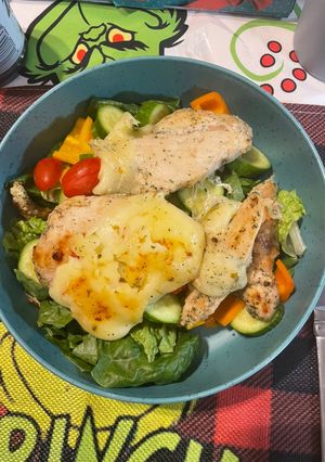 A picture of Grilled Ranch Chicken with Pepper-jack cheese.