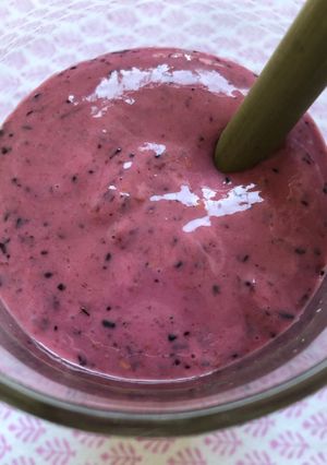 A picture of Berry maca smoothie.