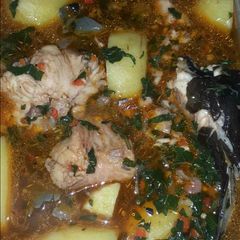 A picture of Yam and fresh fish peppersoup.