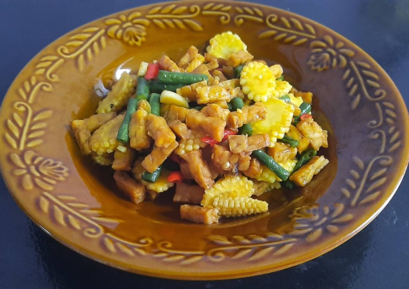 Tumis tempe, kacang panjang dan putren