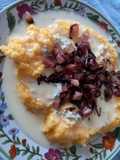 Polenta con fonduta di gorgonzola, radicchio e guanciale