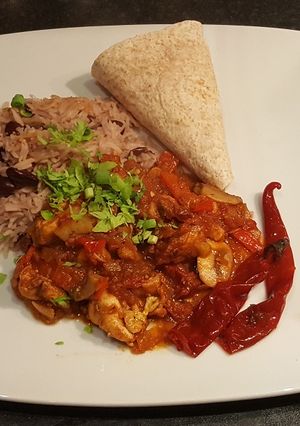 A picture of Almost Jerk Chicken without the coconut.