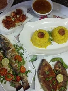 صورة لوصفة سمك مشوي وشوربه جمبرى ورز بالجمبرى 😍