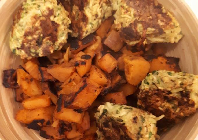 Boulettes de courgette et patate douce sautée