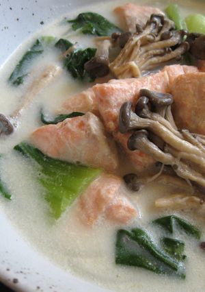 A picture of Healthy Salmon & Bok Choy Creamy Soup.