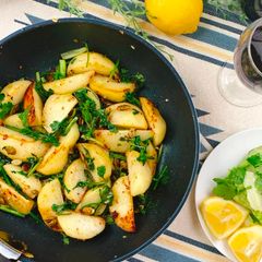 A picture of Umami Taste Potatoes with Shiitake Powder and Lots of Cilantro.
