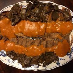 A picture of California Farm Beef Tongue Flambee.