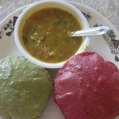A picture of Beetroot and spinach puris.