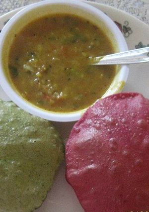 A picture of Beetroot and spinach puris.