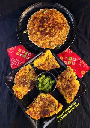 A picture of Gujarati Poha Rava Handvo - Instant Poha Sooji Pan Cake.
