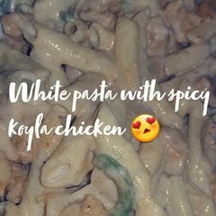 A picture of White Pasta with Spicy Koila Chicken #EidKayPakwan.