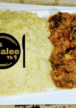 A picture of Cous cous da miyar yakuwa da alayyahu da gyada.