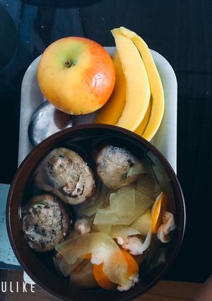 Hình của món Bữa tối eatclean với canh bầu nấu tôm, cà tím nhồi thịt hấp❤️.