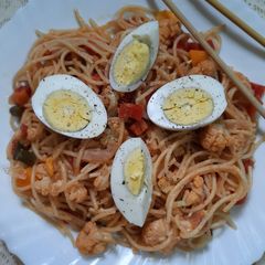 Egg Noodles with Tomato sauce A picture of Egg Noodles with Tomato sauce.