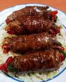 Rollitos de res rellenos de pimientos