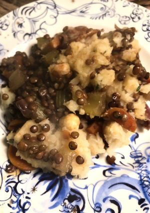 A picture of Shepherd’s pie with a celeriac mash - vegan.
