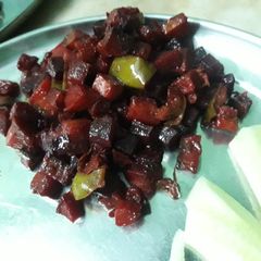 A picture of Capsicum beetroot stir fry.