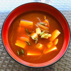 A picture of Spicy Sour Gochujang Tofu Soup.
