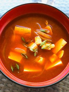 A picture of Spicy Sour Gochujang Tofu Soup.