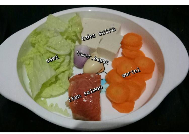 Mpasi 7+ H5 wortel,tahu sutra,sawi,ikan salmon
