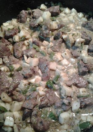 A picture of Spicy beef and taro root.