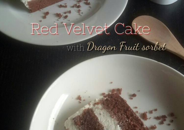 Red Velvet Cake with Dragon Fruit sorbet