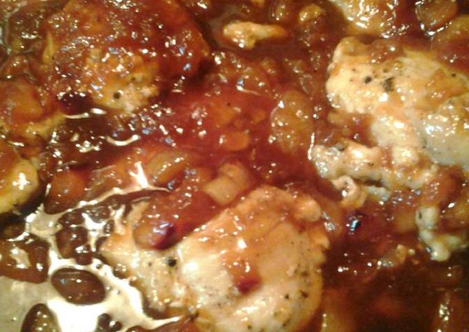 Peppery chicken with a plum glaze