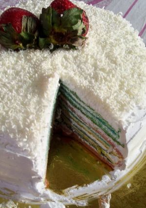 A picture of Rainbow crepe cake.