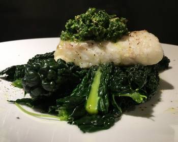 Easy Make Recipe Roasted cod with cavolo nero and salsa verde Delicious Simple