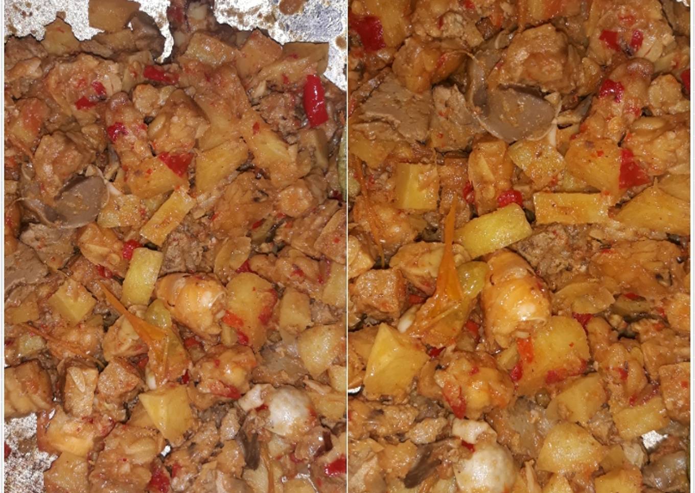 Sambal jeruk balado ati ayam kentang dan tempe