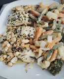 Bacalao al ajillo con tempura de verduras