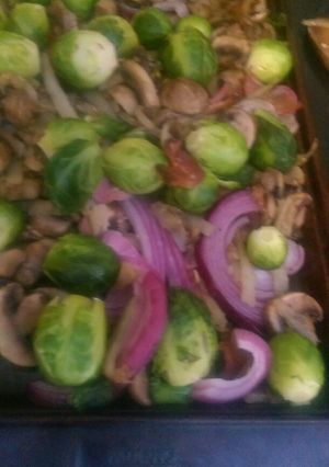 A picture of Baked brussel sprouts.