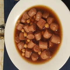 A picture of Breakfast sausage pork and chickpea soup.
