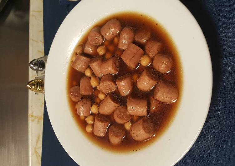 Breakfast sausage pork and chickpea soup