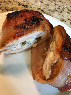 A picture of Chicken Wrapped with Bacon Stuffed with Cream Cheese and Jalapeño.
