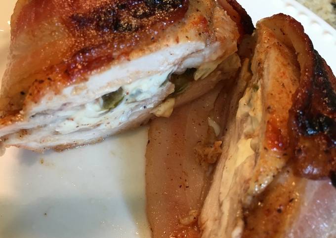Simple Way to Make Super Quick Homemade Chicken Wrapped with Bacon Stuffed with Cream Cheese and Jalapeño