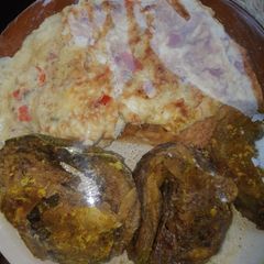 Fried Fish and eggs A picture of Fried Fish and eggs.
