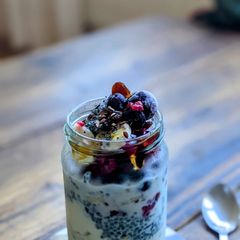 A picture of Overnight oats with Berries and Seeds.