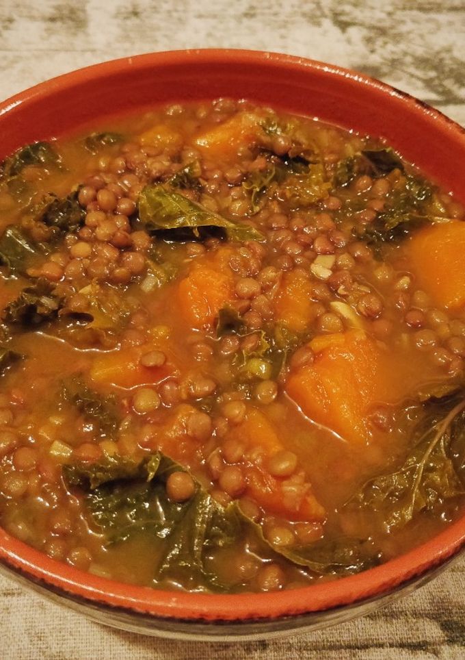 Una foto de Lentejas con Calabaza y Kale