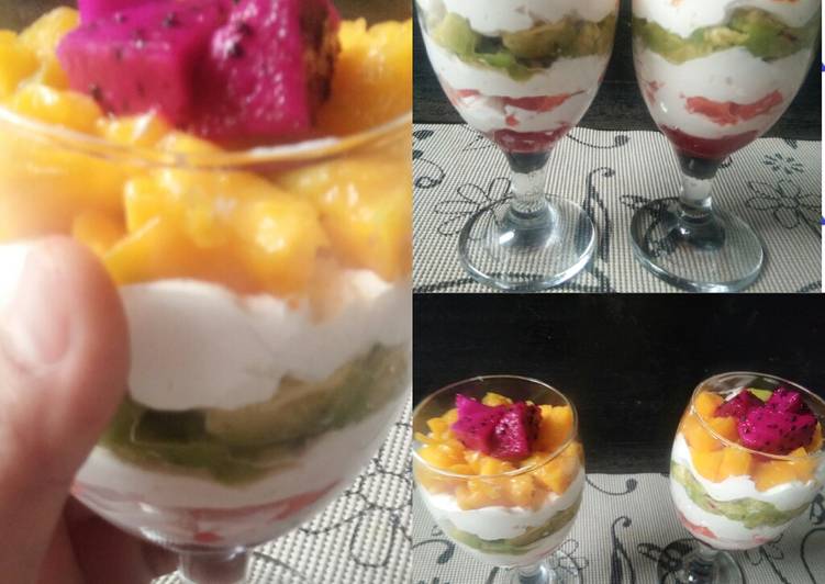 Langkah Mudah untuk Menyiapkan Fruit salad with whipped cream yang Menggugah Selera