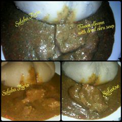 A picture of Tuwon alkama with dried okra soup.