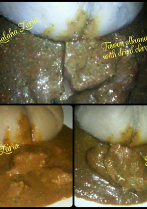 A picture of Tuwon alkama with dried okra soup.