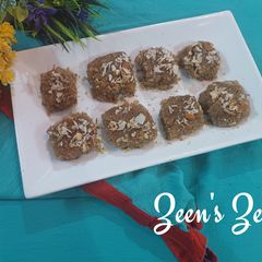 A picture of Fresh Coconut and Jaggery Burfi.