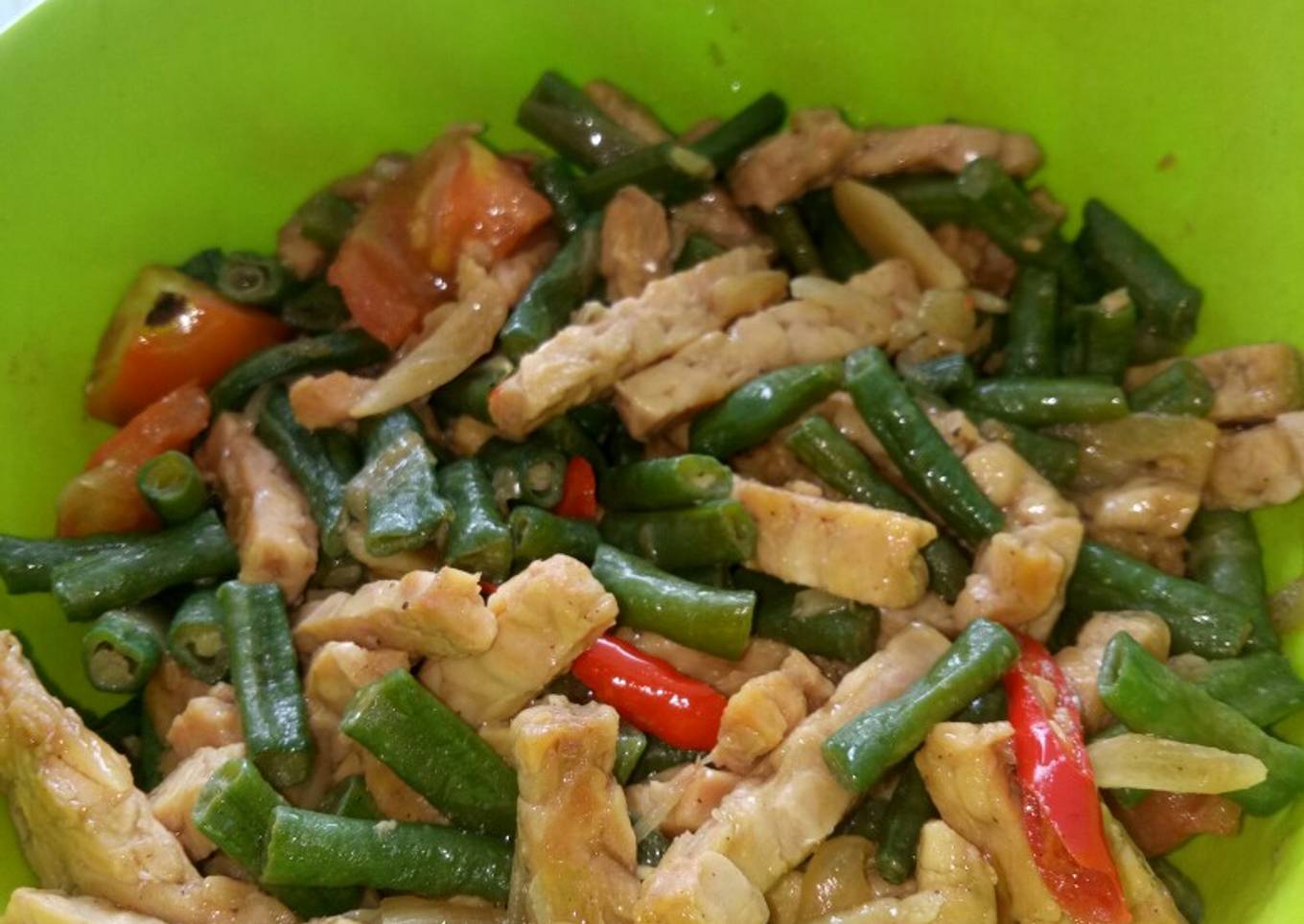 Tumis tempe dan kacang panjang