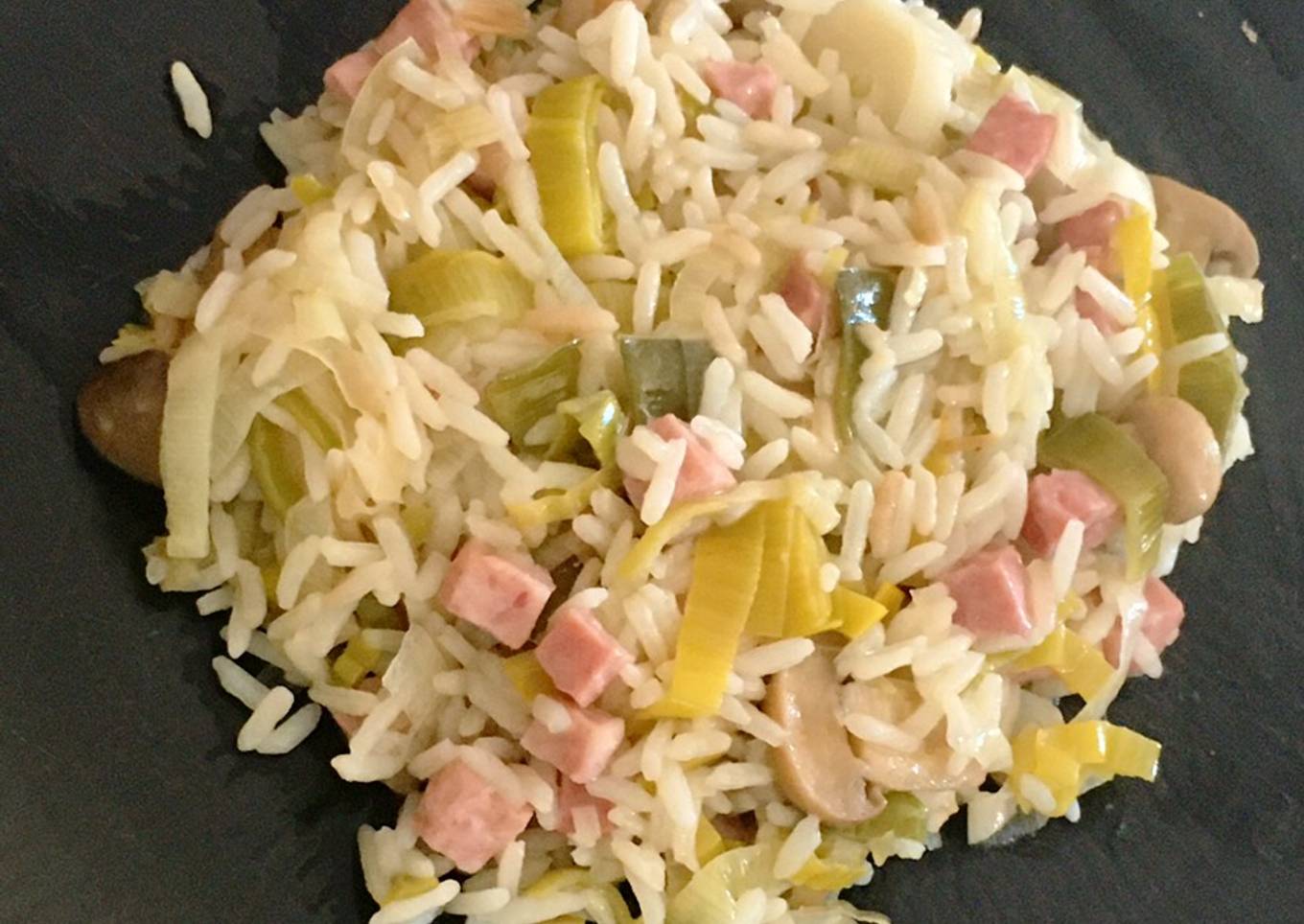 Risotto de jambon aux poireaux et champignons de Paris (Cookéo)