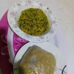 Egwuisi soup with wheat A picture of Egwuisi soup with wheat.