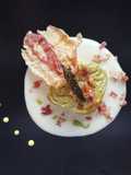 Soufflé agli asparagi con crema di taleggio e pancetta croccante