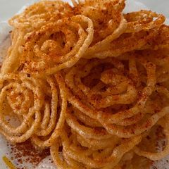 A picture of Vegan jalebi. Spicy and sweet.