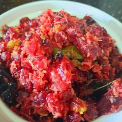 A picture of Beetroot and coconut stir fry(Kerala style).